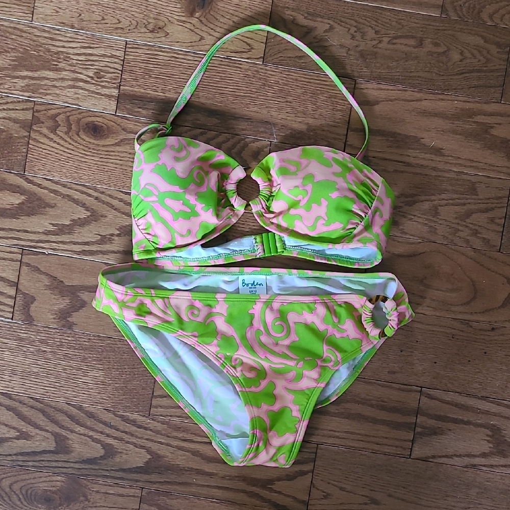Boden Green and Pink Bikini Swimwear Top Is Size 8, Bottons Are Size 12